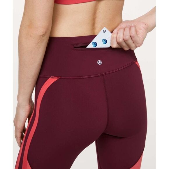 Lululemon Zip The Line Crop 23" Leggings High Rise Reflective Deep Ruby Coral 12 - Picture 3 of 10
